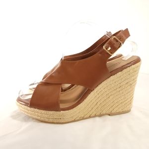 American Eagle Brown Espadrilles Wedge Sling Back Crisscross Sandals Sz 11